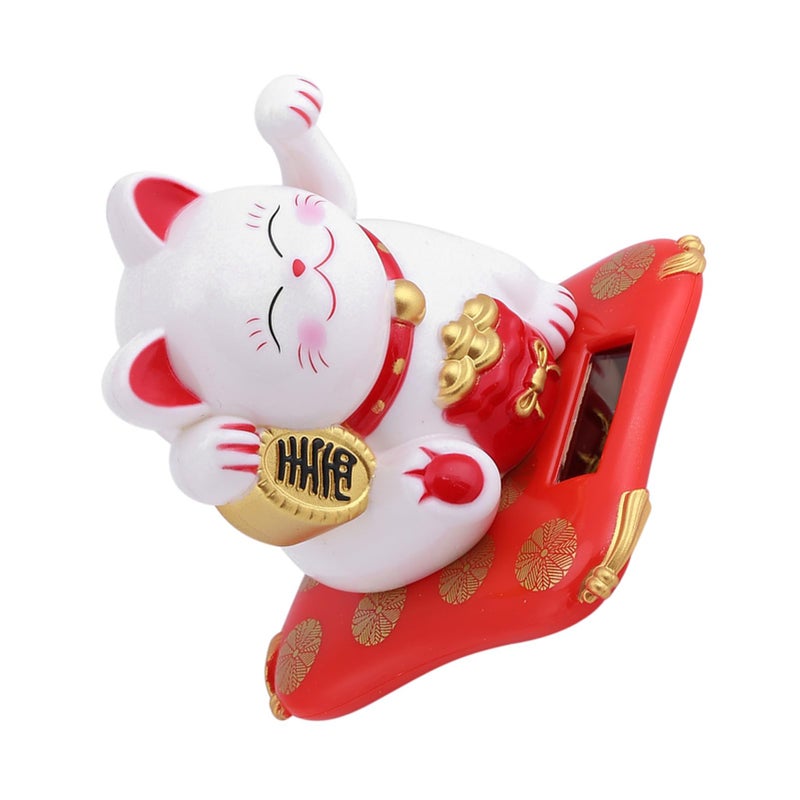 Hongzer Solar Powered Cute Waving Cat, Maneki Neko Waving Arm for Fortune Money and Good Luck, Fengshui Lucky Cat Swinging Arm for Home Display/Car Decor (White) - Image 2